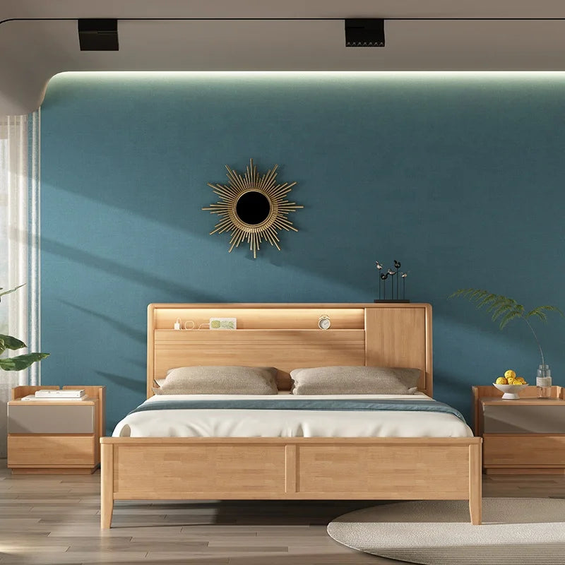 lit moderne bois massif rangement gris clair bleu marine minimaliste