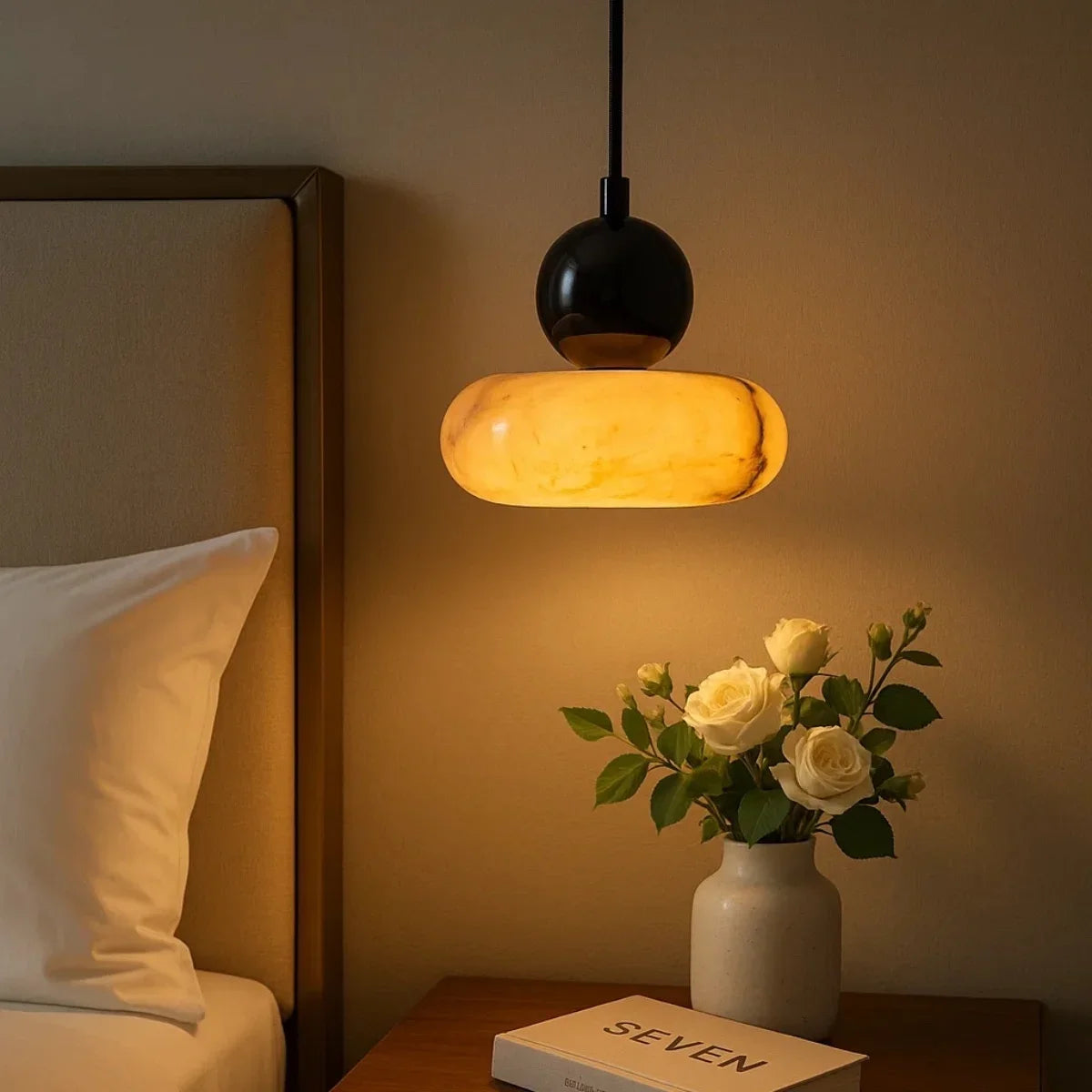 lampe suspendue moderne marbre noir blanc gris marron clair cordon ajustable chambre salon restaurant