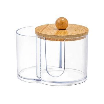 rangement transparent compartiments bois coton tiges disques démaquillants boite plastique moderne minimaliste
