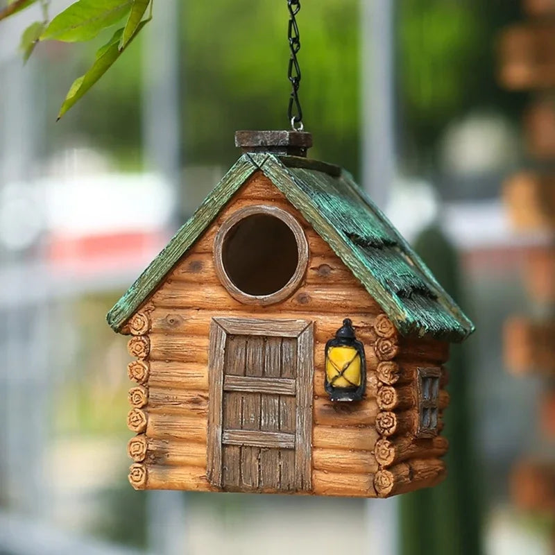 nid oiseaux suspendu résine marron vert rustique fenêtre porte lanterne cheminéeextérieur imitation bois tuiles