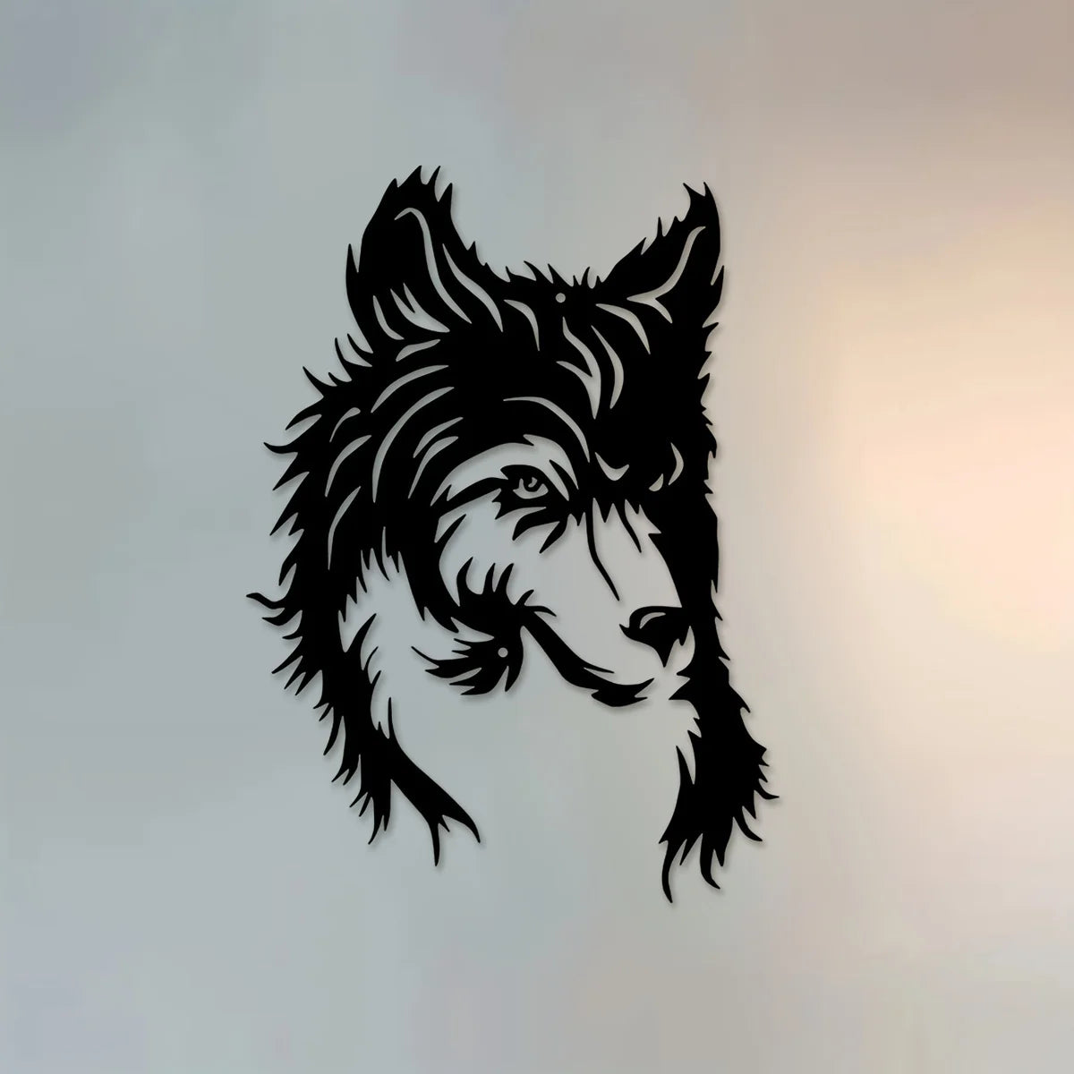 sticker mural tête loup moderne graphique adhésif noir