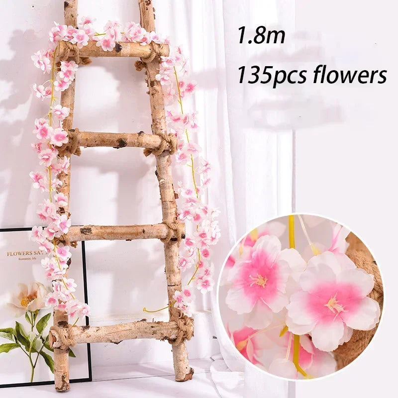 guirlande fleurs artificielles cerises mariage décoration romantique intérieur rose blanc