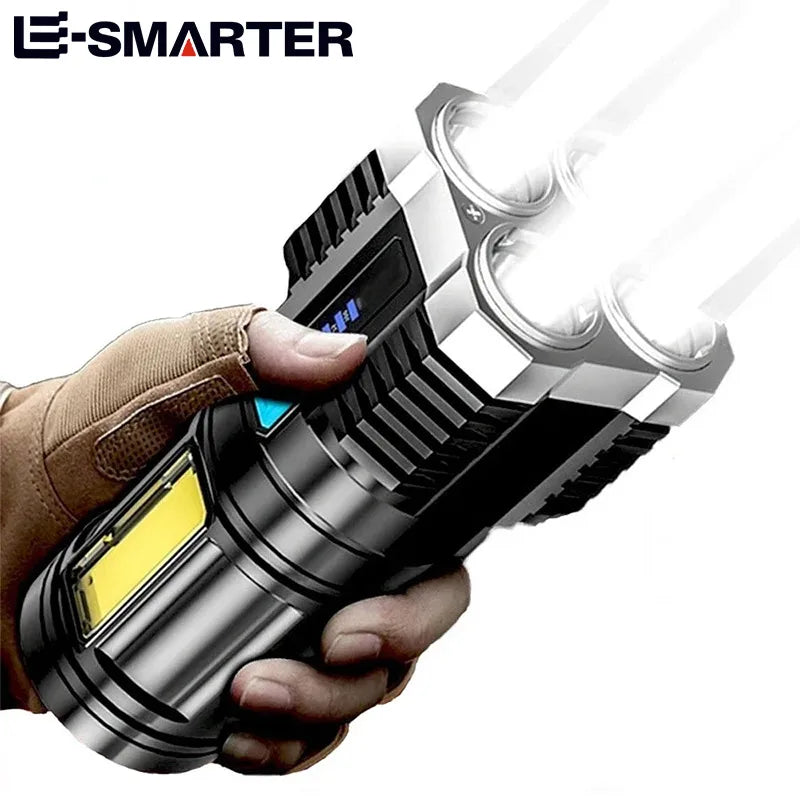 torche led rechargeable puissante 1000 lumens 10w argentée noire industrielle