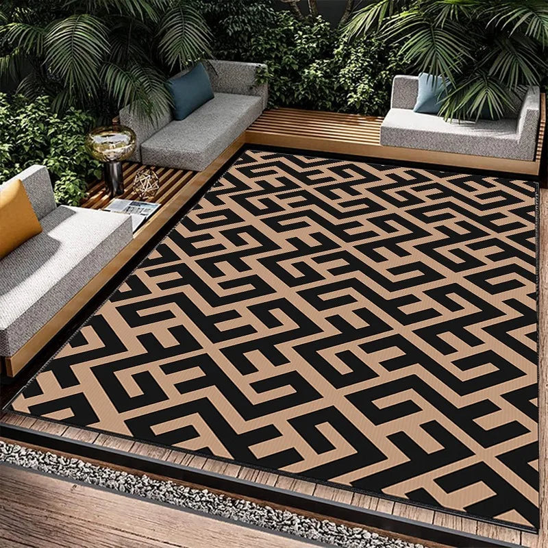 tapis moderne extérieur vert beige noir blanc motif végétal géométrique polyester 80x120cm 120x160cm