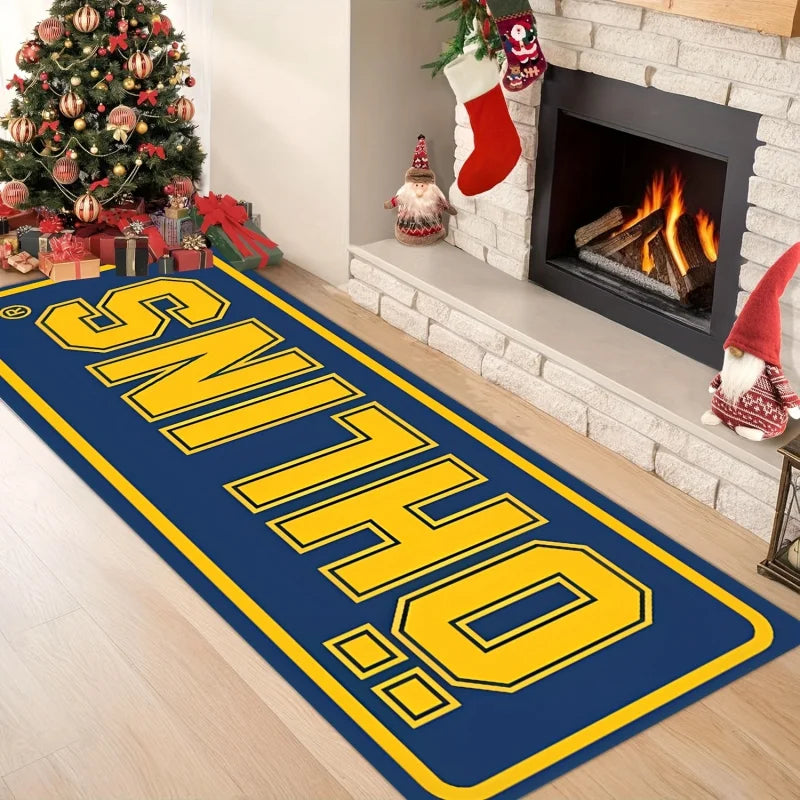 tapis bleu marine lettres öhlins antidérapant polyester moderne intérieur extérieur garage chambre salon