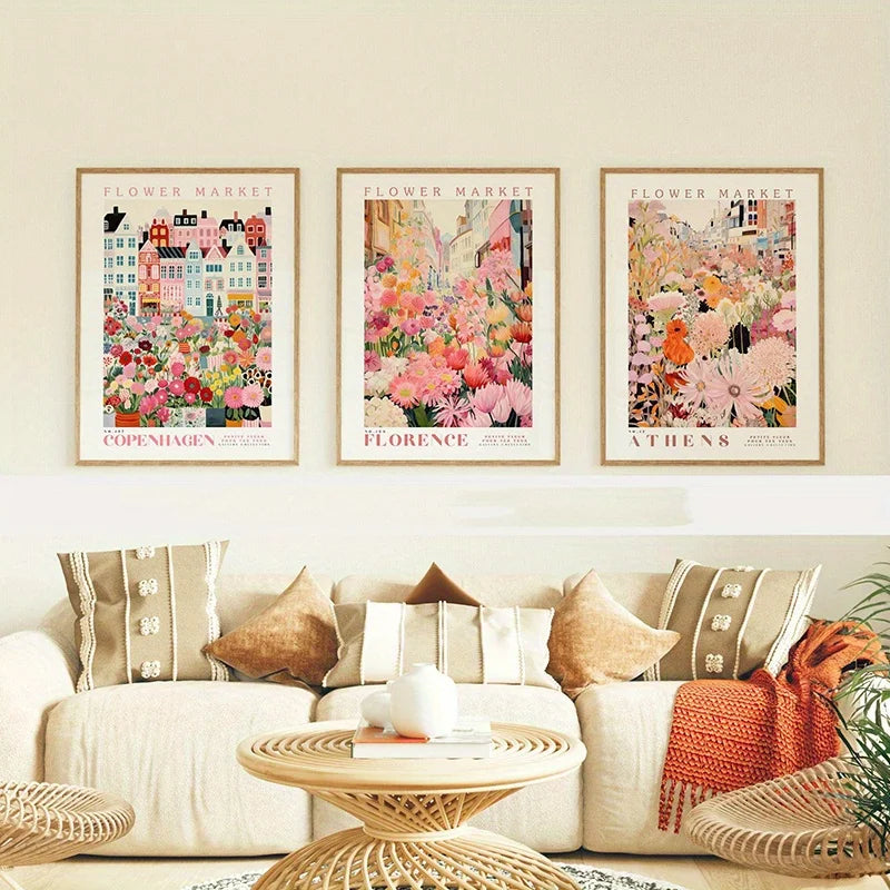 affiches illustration fleurs villes textes multicolores moderne sans cadre salon chambre