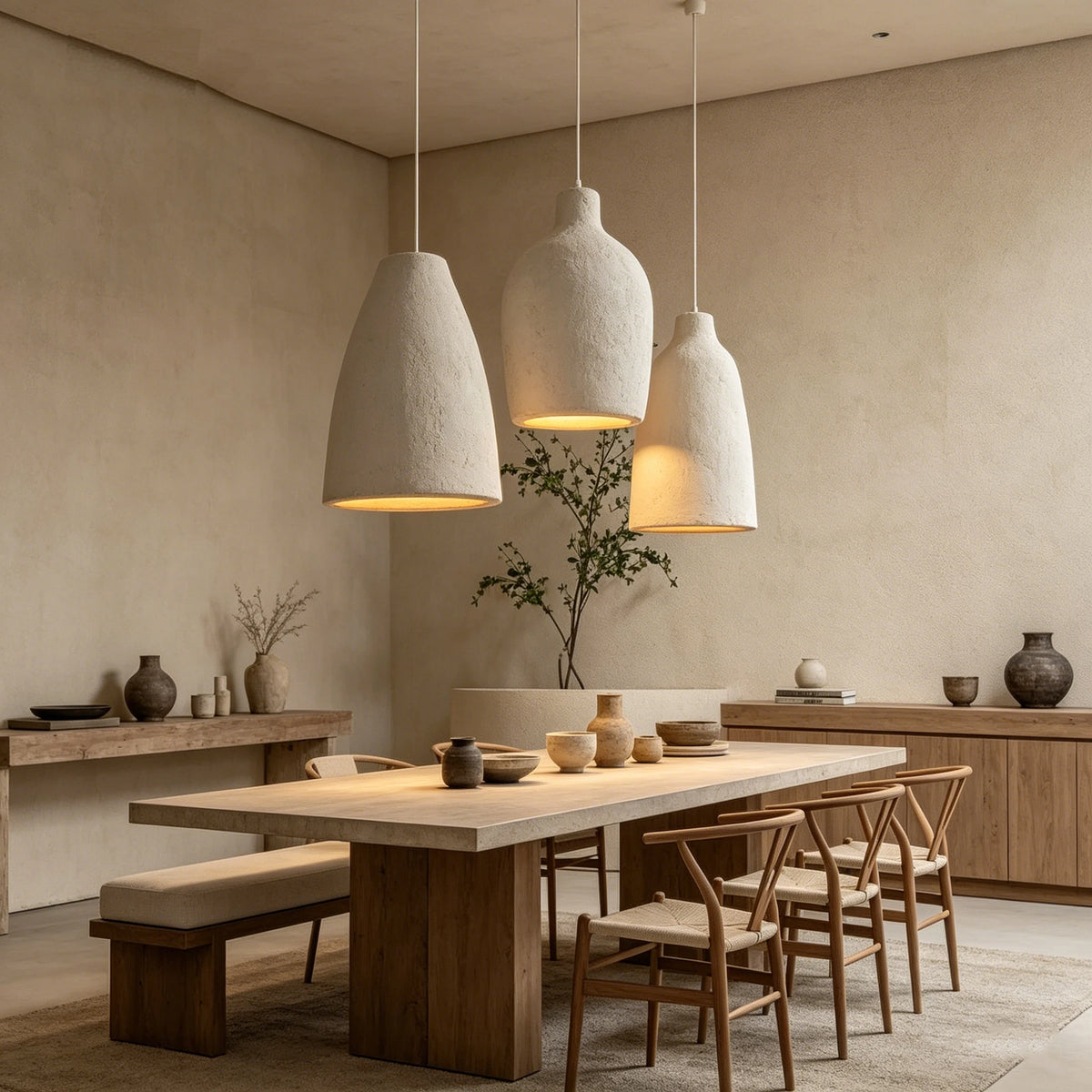 lustre suspension moderne beige texture granulée luminaire salon salle manger chambre loft