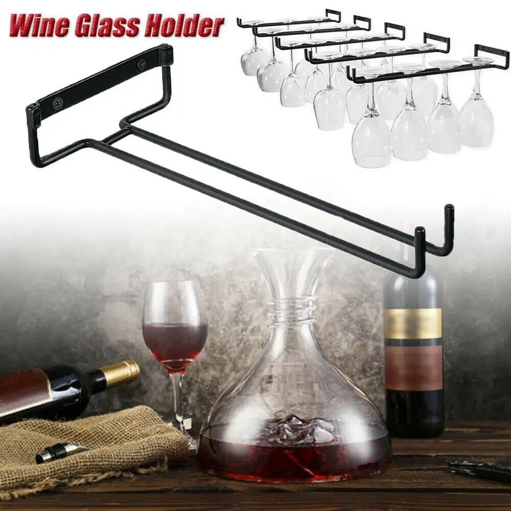 porte verres suspendus industriel noir transparent verres vin flûte pied minimaliste mur métal lisse