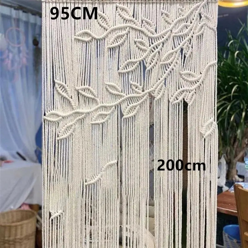 rideau macramé blanc crème motifs géométriques franges boho chic crochet métallique