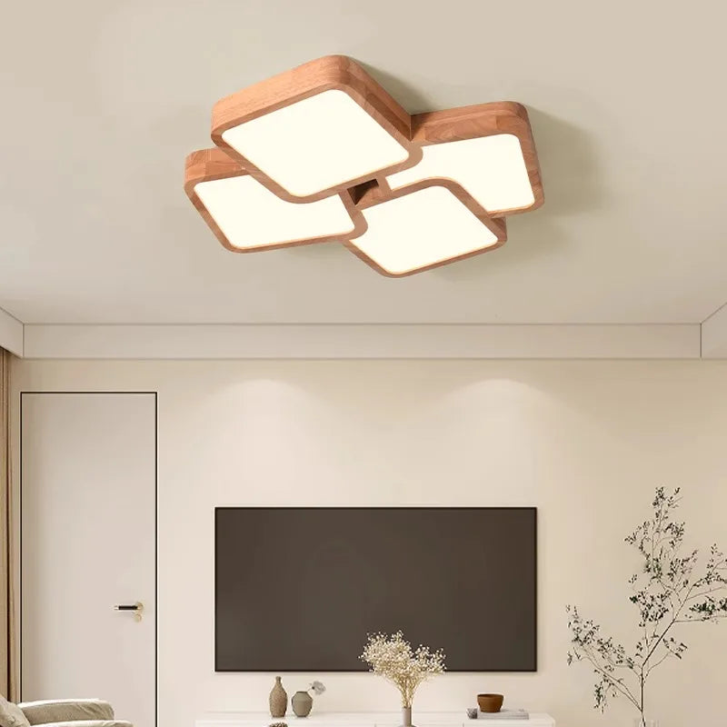 luminaire bois clair géométrique minimaliste éclairage salon moderne blanc