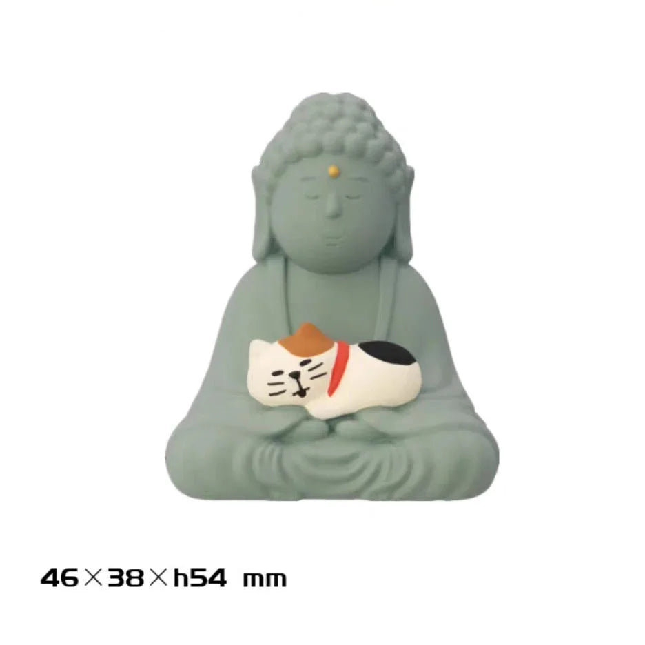 statuettes chats kawaii motifs japonais chapeaux bandoulières résine mignonne collectionnable
