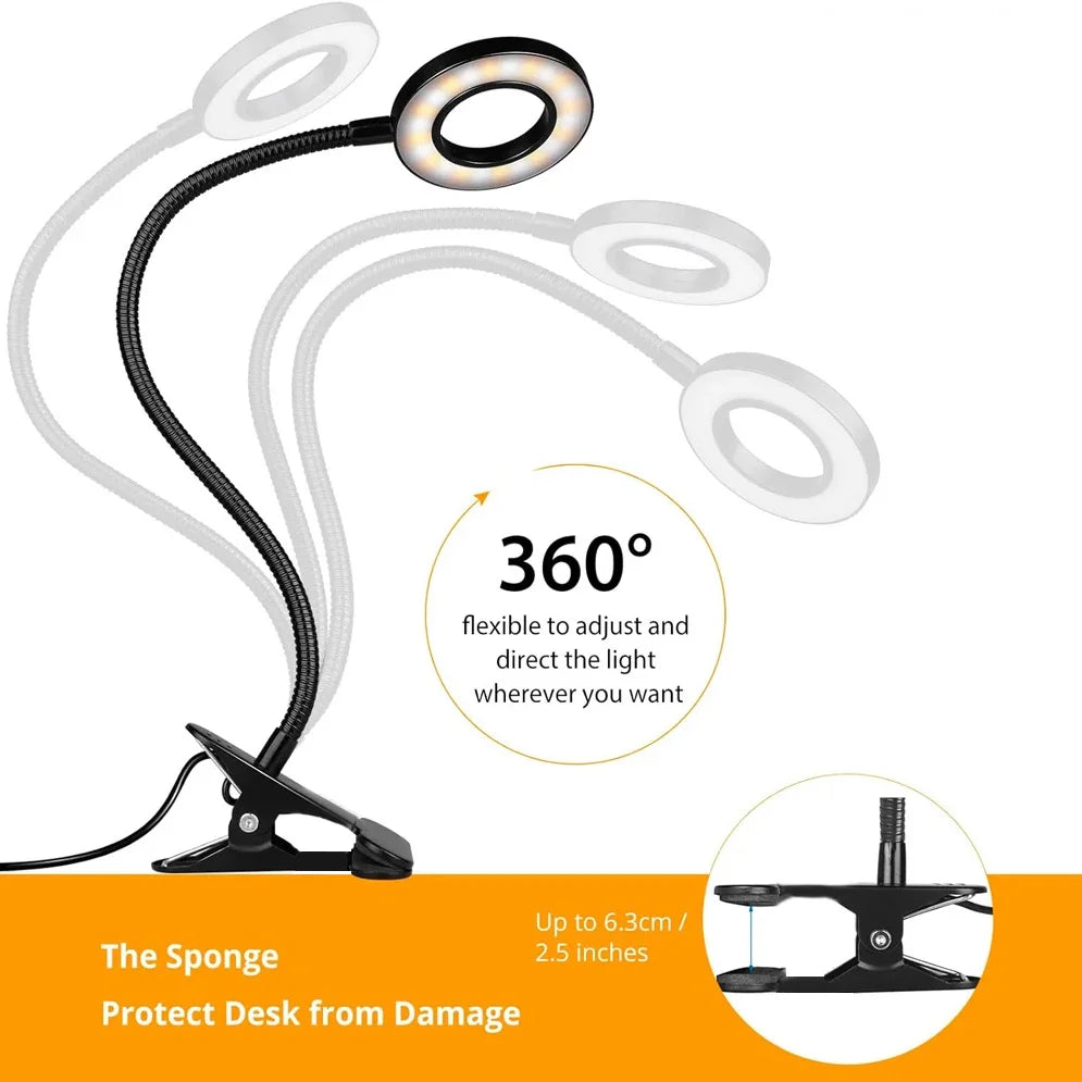 lampe led flexible clip noir 360 degrés ajustable pinces modernes