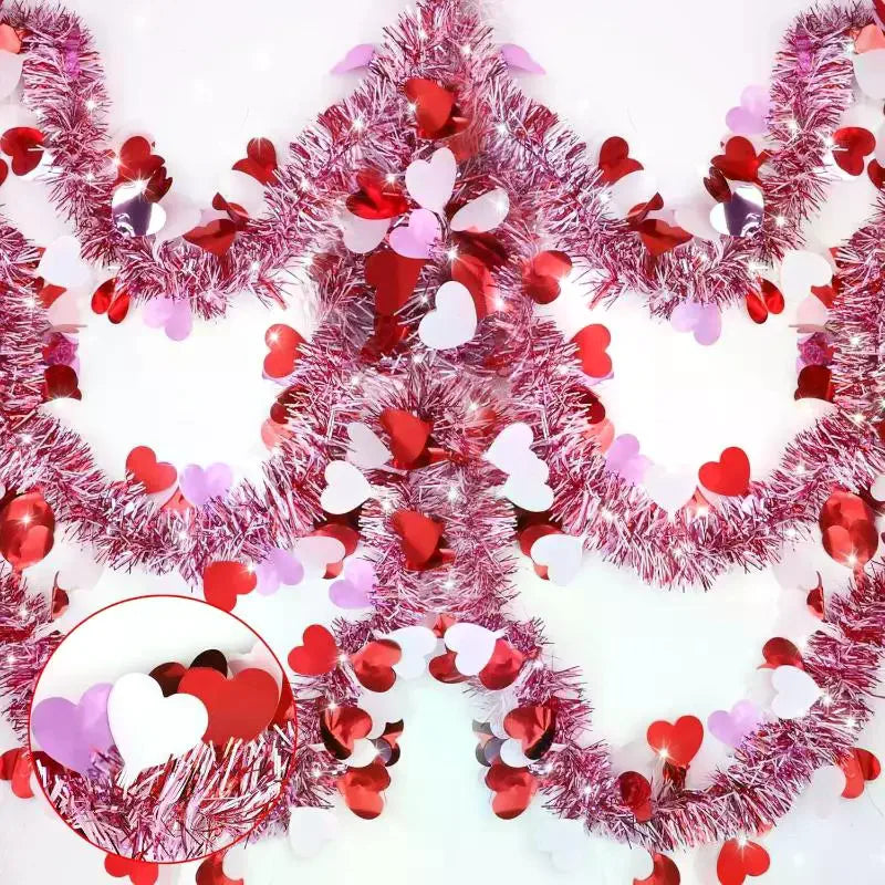 guirlande tinsel rouge rose coeurs papillons decoration saint valentin intérieur extérieur mariage