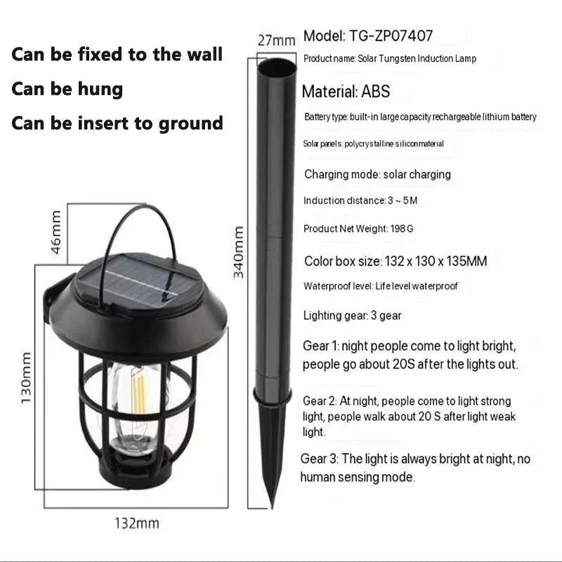 lampe solaire led murale vintage cage métallique verre opalin noir filament decoration extérieur ip65