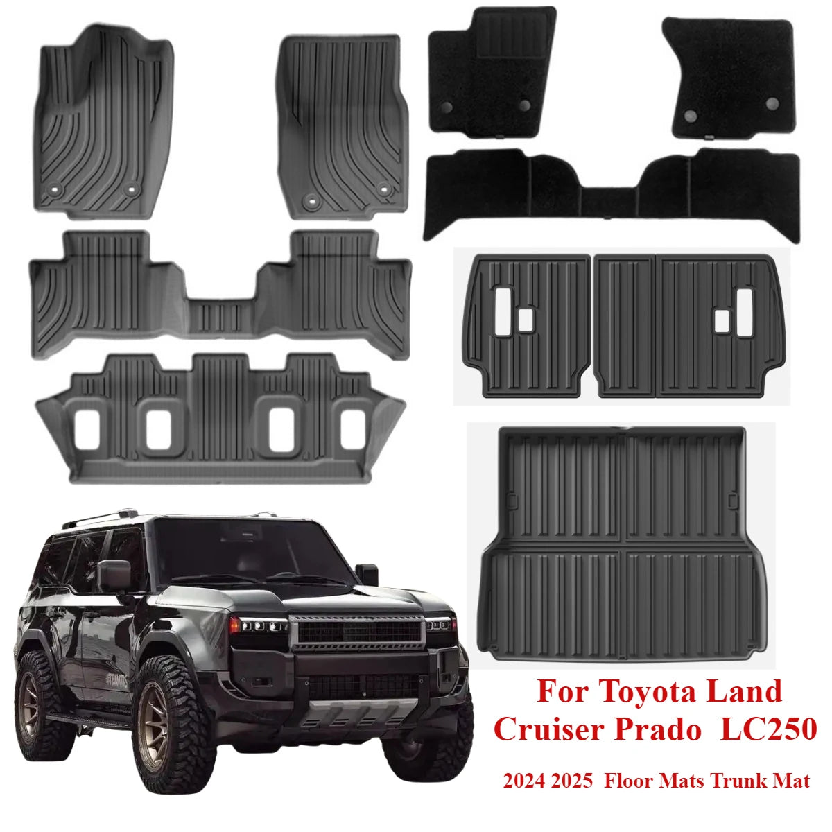 tapis sol coffre noir rayures horizontales antidérapants toyota land cruiser prado modernes