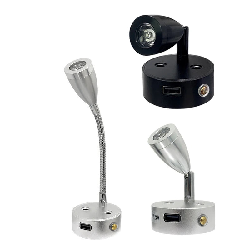 lampe lecture led argentée moderne fixée mur éclairage usb 12v 24v tactile variante intensity