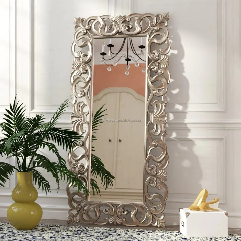 Grand miroir baroque au sol argenté Ombre Interieur