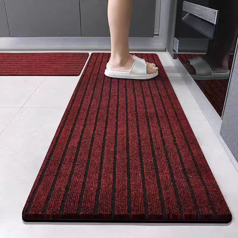 tapis moderne polyester antidérapant rayures horizontales marron rouge gris couloir facile nettoyer