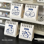 calendrier mini blanc bleu mignon dessins animés anneaux métalliques dates imprimées modernes minimalistes
