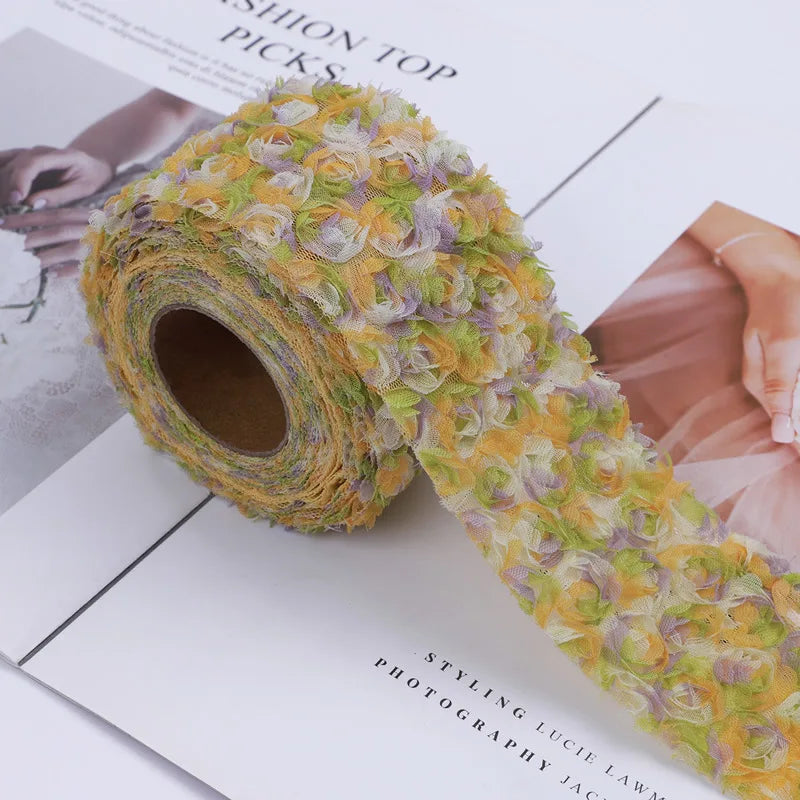 ruban polyester fleur rose bleu vert motif floral opacité décoratif fixation bricolage artisanat