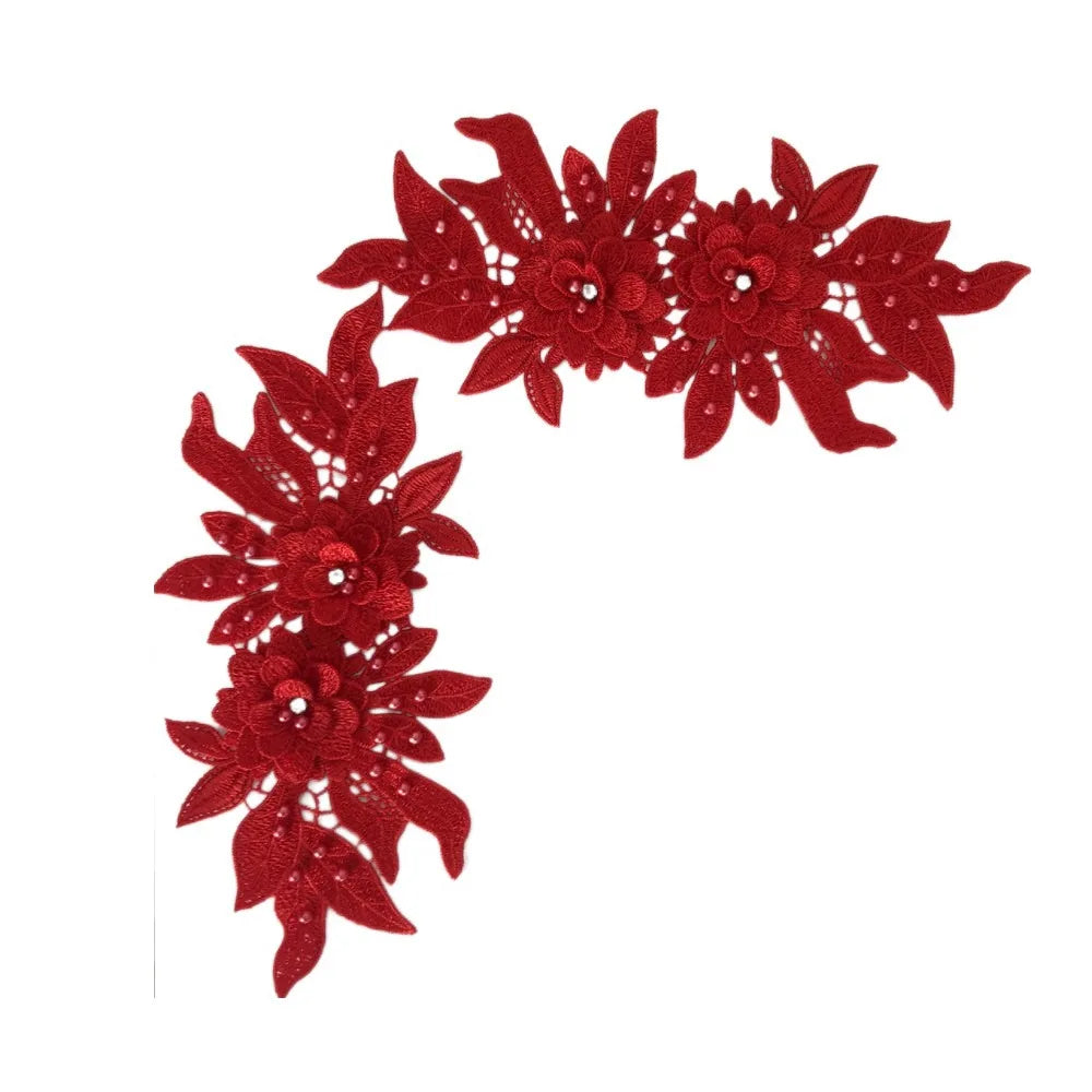 applique textile floral brodé dentelle polyester coton noir blanc rose or argent