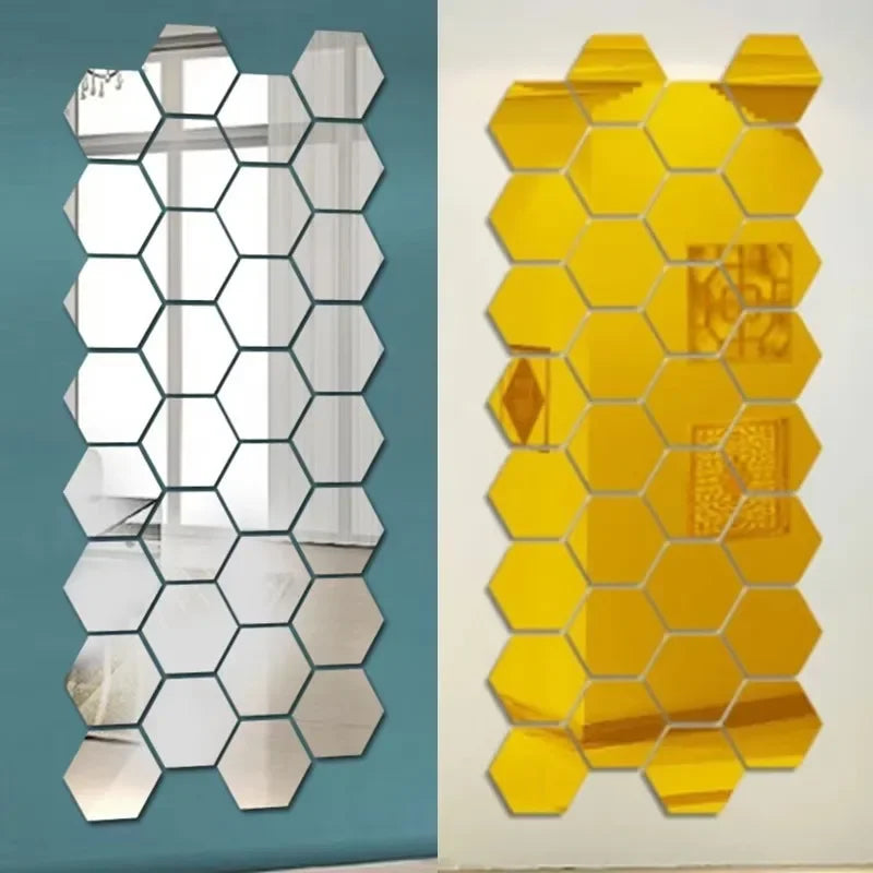 miroirs hexagonaux modernes argent doré adhésifs auto collants amovibles acrylique translucides décoration murale maison