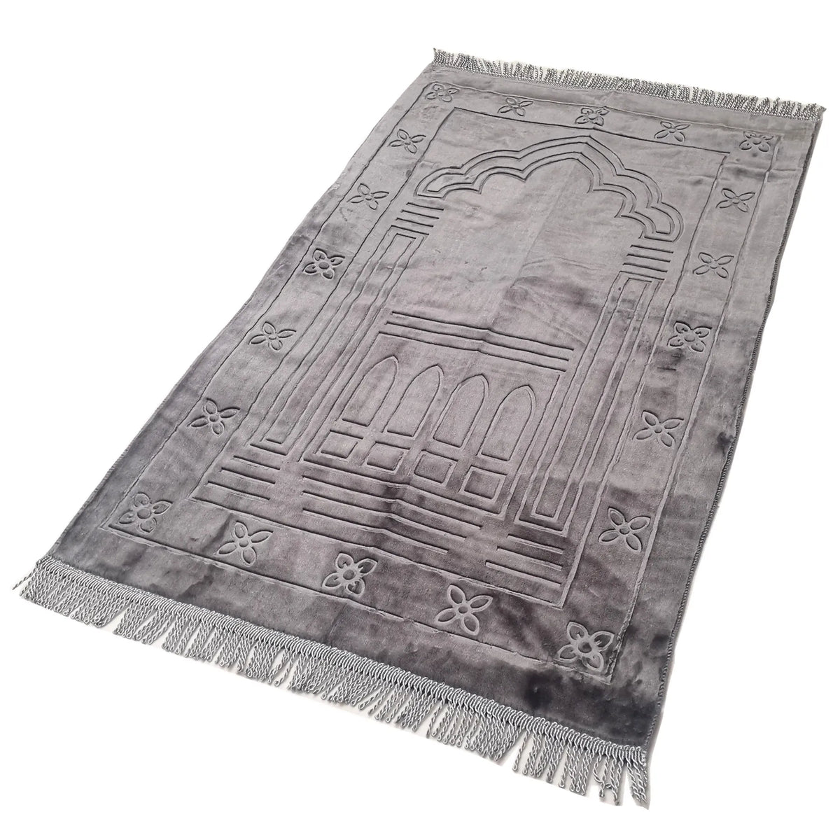 tapis prière polyester velours motifs géométriques floraux gris bleu vert violet moderne élégant İslam