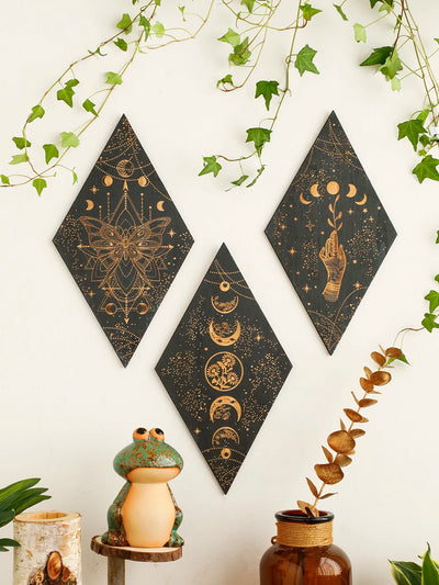 Décoration murale en bois phase de lune noire style boho