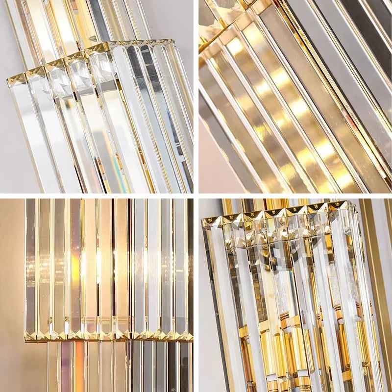 applique murale moderne cristal doré tubes horizontaux lumière led salon luxe élégant