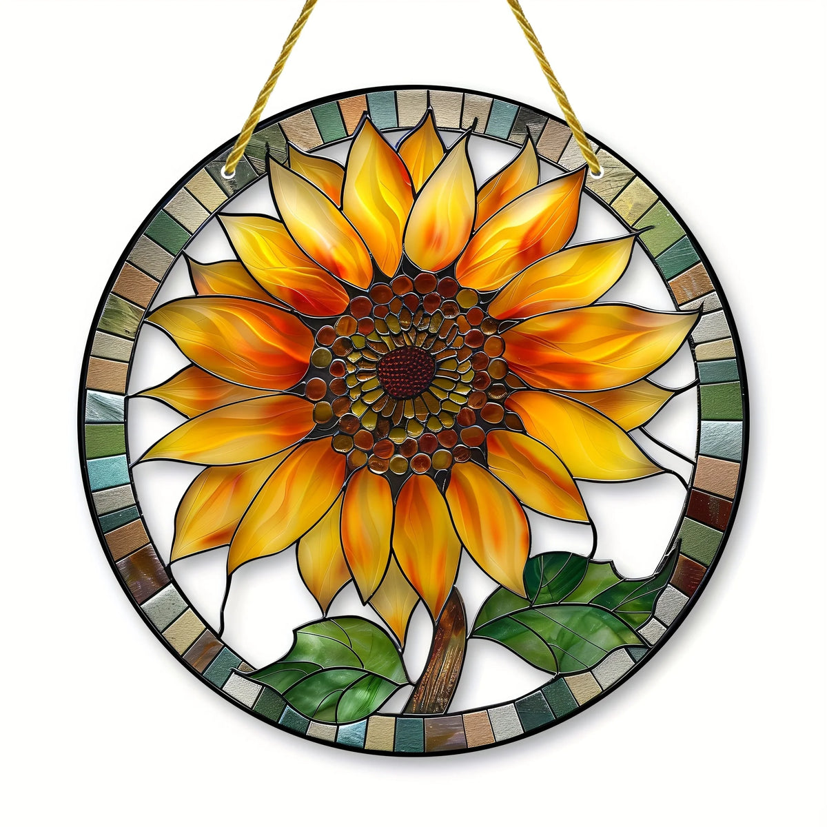 vitrail floral opaque art nouveau oiseaux chaîne métallique suspension fenêtre 20x20cm