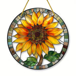 vitrail floral opaque art nouveau oiseaux chaîne métallique suspension fenêtre 20x20cm