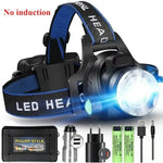 lampe frontale led rechargeable 15w modes nuit pêche course tissu bleu noir adjustable