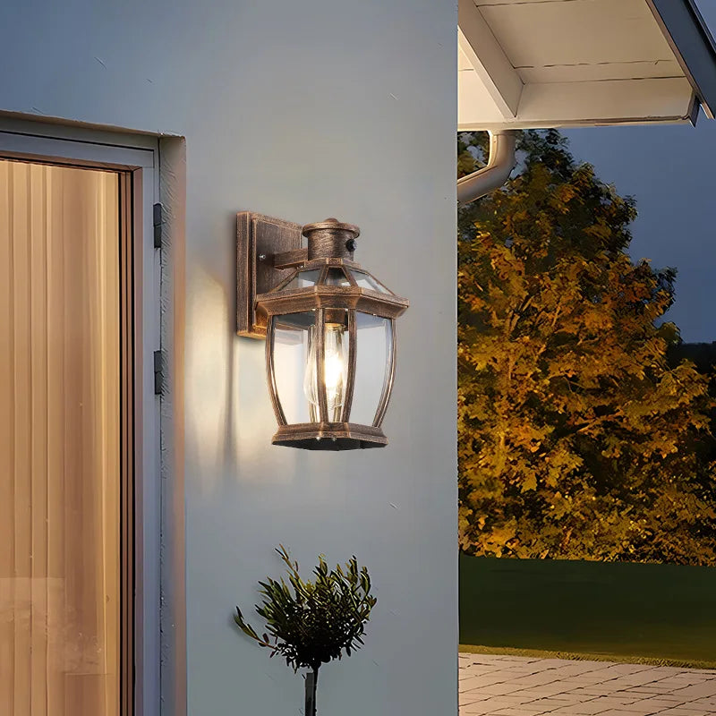 lampe murale extérieure hydrofuge bronze noir verre transparent classique fixations lumière led