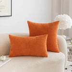 housse coussin velours côtelé rayures rouges vertes décorations noël salon moderne deux pièces