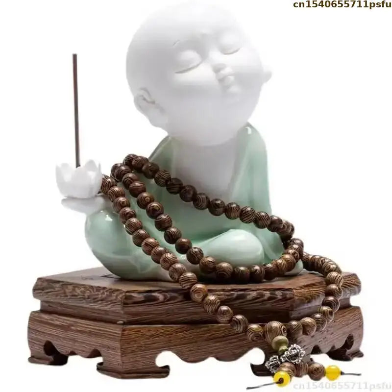 support poterie bois sculpté artisanal blanc vert marron figurine incluse traditionnel deco