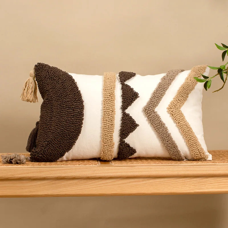 housse coussin bohème géométrique franges polyester 45x45cm 30x50cm décoration salon chambre voiture