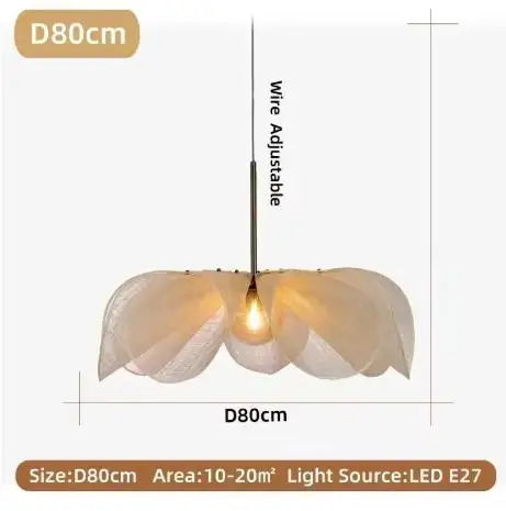 Suspension lumineuse tissu beige motif feuilles moderne opaque pendentif chambre salon étude