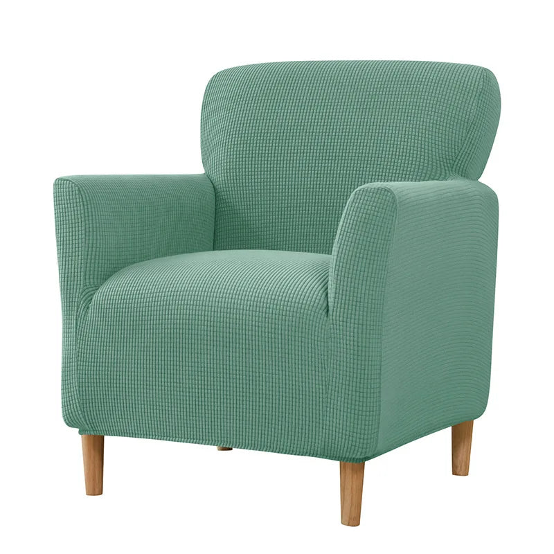 housse fauteuil jacquard carreaux moderne bleu beige gris extensible adhésif