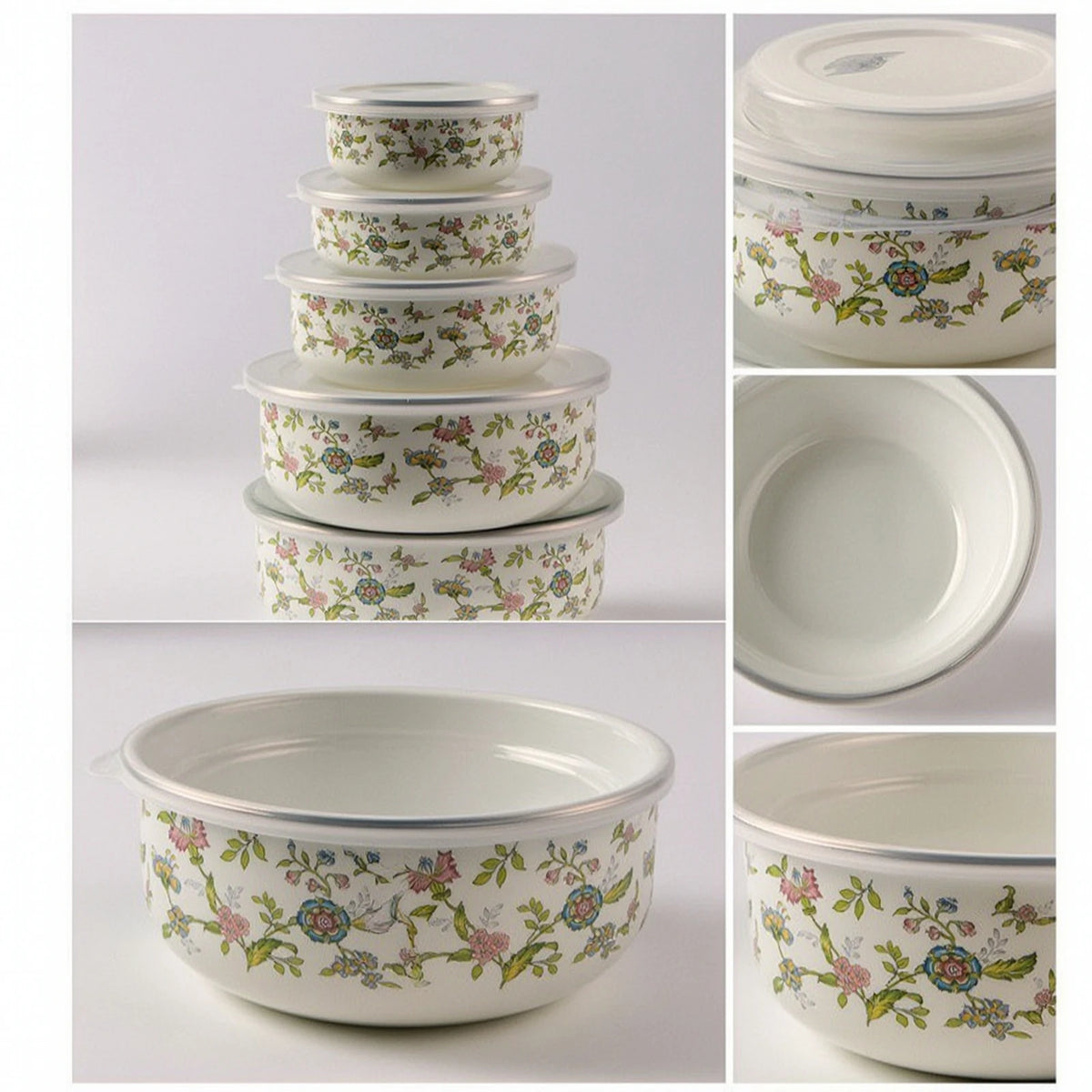 bols céramique couvercles fleurs pois blancs rouges verts roses bleus vintage