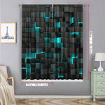 rideau moderne pièces cubes 3d noir bleu turquois polyester chambre salon