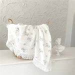 couverture bébé coton rayures pois étoiles lunes fleurs blanc beige rose gris franges anneaux