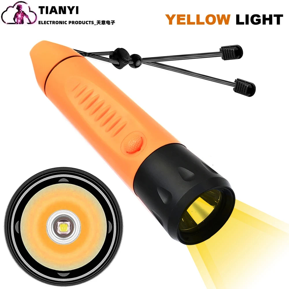 lampe torche plongée haute luminosité 30w orange noire texture grip moderne pratique