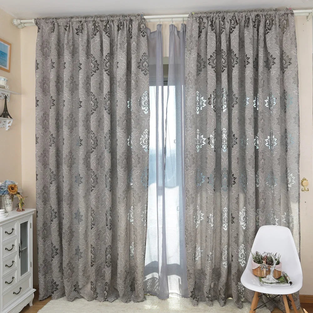 rideaux floral beiges gris clair classique semi opaques ruban décoratifextérieur fleur polyester Jacquard