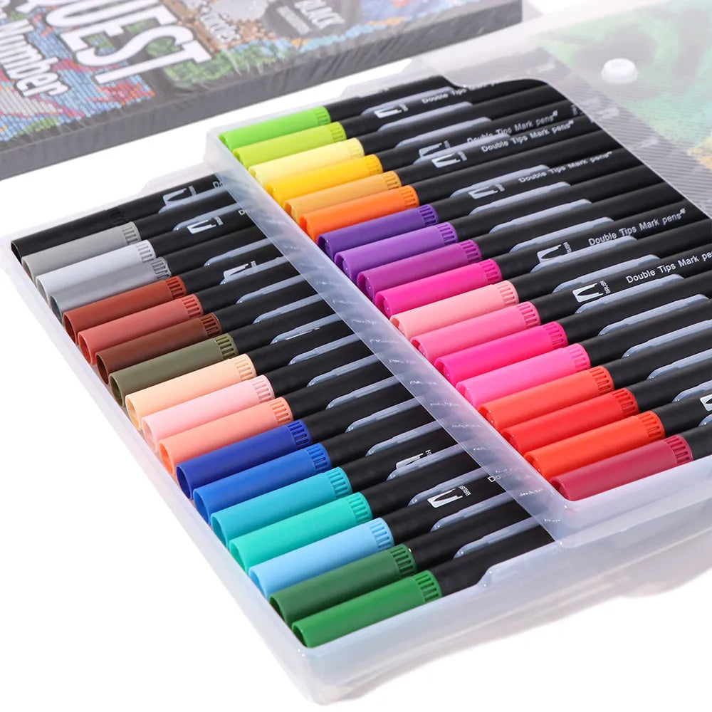 stylos bille pinceau pointe noir rose violet rouge moderne art dessin pratique set