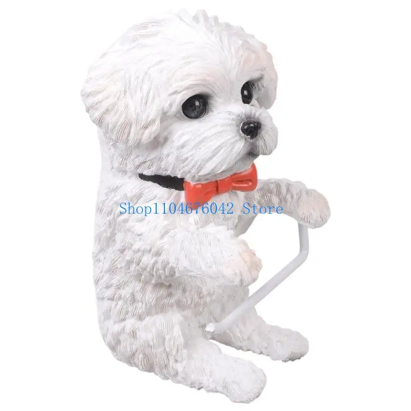 porte rouleau papier toilette forme chien peluche blanc decoratif résine facile nettoyer classique