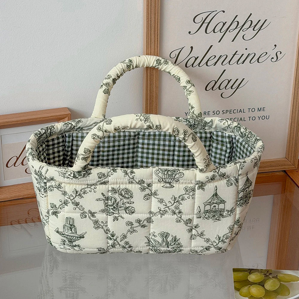 panier rangement pliable polyester toile jouy vintage blanc carreaux romantique portable respectueux environnement
