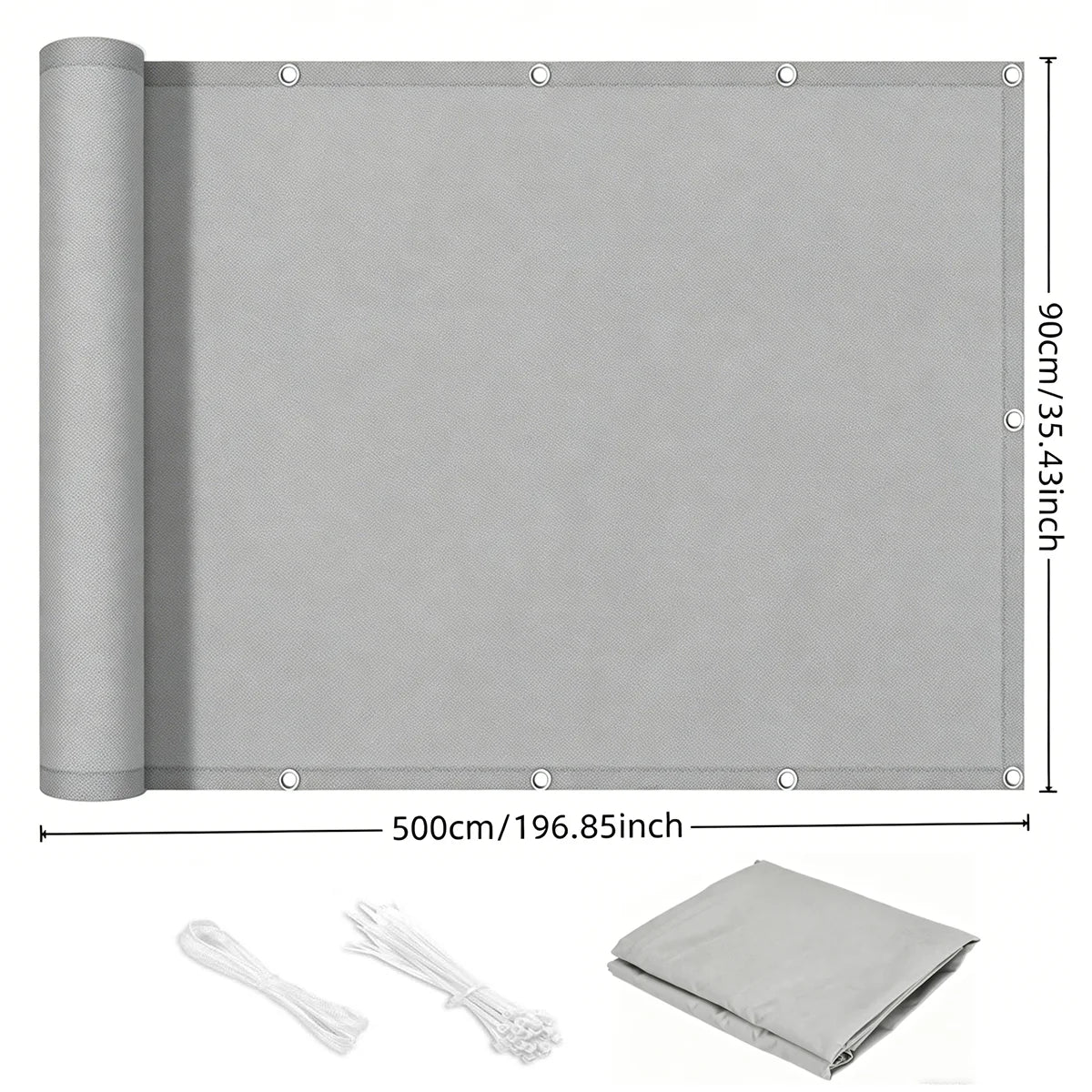 écran confidentialité gris moderne toile imperméable corde pinces uv protection balcon 80x300cm