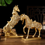 statuette cheval doré ornée strass classique deco intérieur argenté noir résine