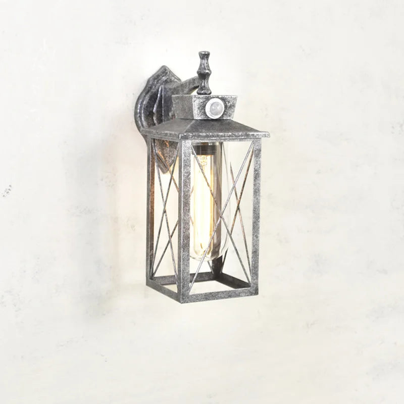 lampe murale vintage gris métallisé structure géométrique métal ampoule filament éclairage extérieur étanche