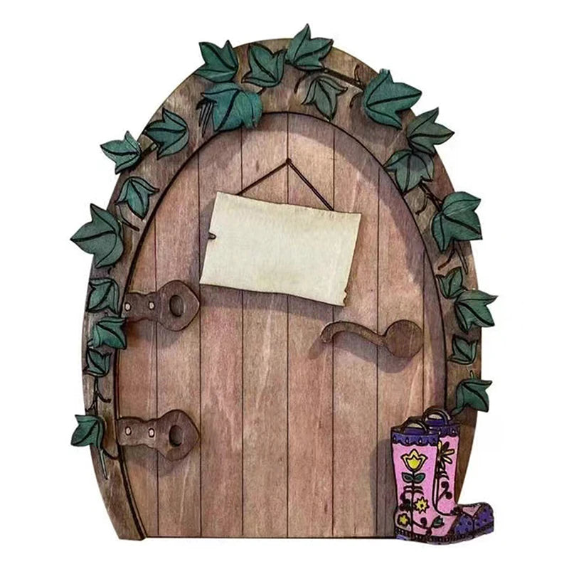 décoration maison porte miniature bois fantaisie motifs champignons rouges vertes